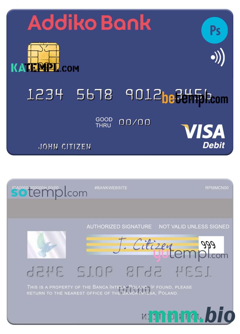 Slovenia Addiko Bank visa debet szablon karty in PSD format